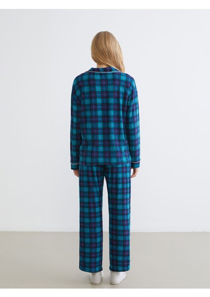 Yeni Sezon Gömlek Yaka Ekose Kadın Pijama Takımı fırsatları