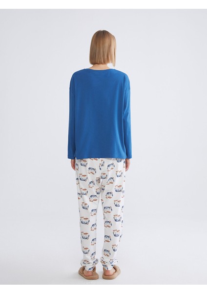 Yeni Sezon Bisiklet Yaka Kedi Baskılı Kadın Pijama Takımı fırsatları