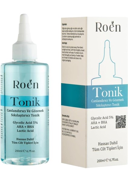Roen Tonik, Gözenek Sıkılaştırıcı ve Canlandırıcı Cilt Toniği, Glikolik Asit%5 Aha Bha, 200 ml fiyatları