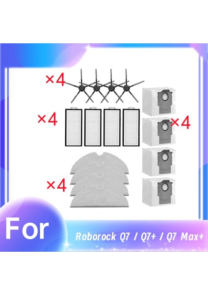 Roborock Q7 / Q7+ / Q7 Max+ Için 16 Adet Süpürme Robotu Yan Fırça Paspas Filtre Toz Torbası Seti Temizleyici Parça Değişimi (Yurt Dışından)