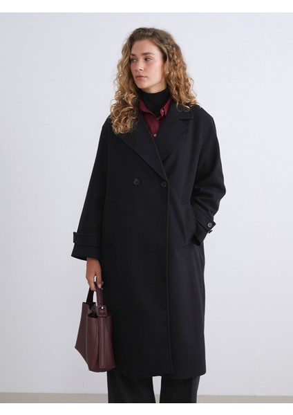 Yeni Sezon Kruvaze Yaka Kadın Kaşe Kaban