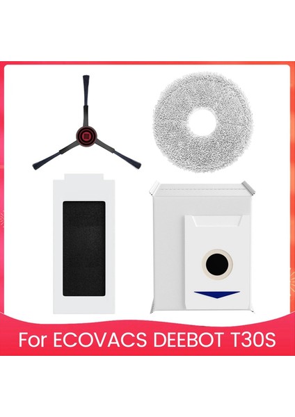 Ecovacs Deebot T30S Combo Robot Süpürge Yedek Parçaları Hepa Filtreleri Paspas Pedleri Yan Fırça Toz Torbaları (Yurt Dışından)