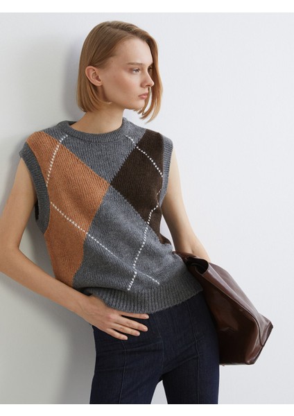 Yeni Sezon Bisiklet Yaka Baklava Desenli Kadın Triko Süveter