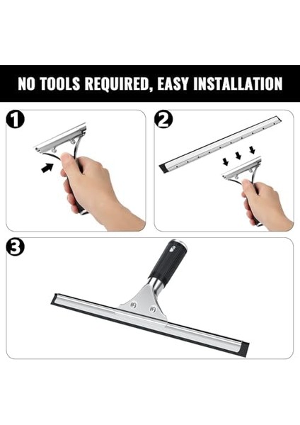 Profesyonel Cam Sileceği, Paslanmaz Çelik, Kauçuk Dudaklı, Duş Çekçeki, Siyah, Duş,, Ayna, Cam Temizliği,, Pencere Temizliği, Duş Çekçeki, Pencere Temizleyici Için, 30 cm modelleri