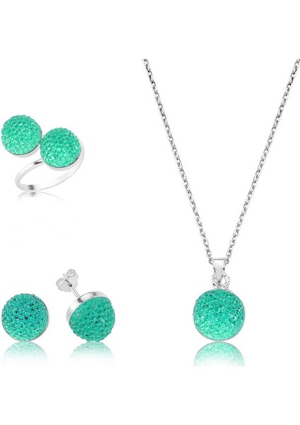 925 Ayar Gümüş Yeşil Kristal Taşlı Set ST1650001 (770770)
