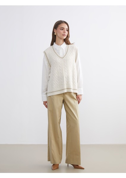 Yeni Sezon V Yaka Kendinden Desenli Kadın Triko Süveter fiyatları