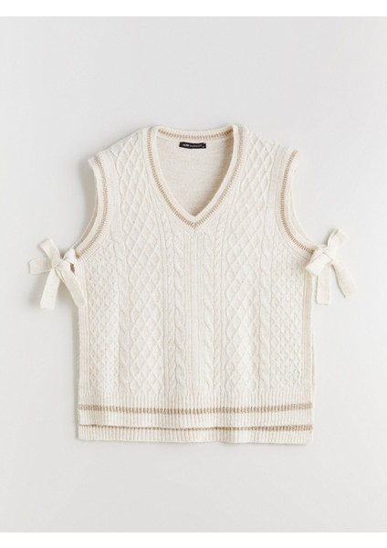 Yeni Sezon V Yaka Kendinden Desenli Kadın Triko Süveter indirimleri