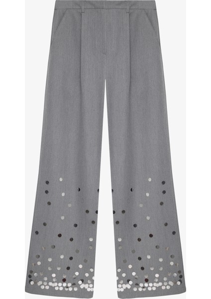Payet Işlemeli Palazzo Pantolon Gri