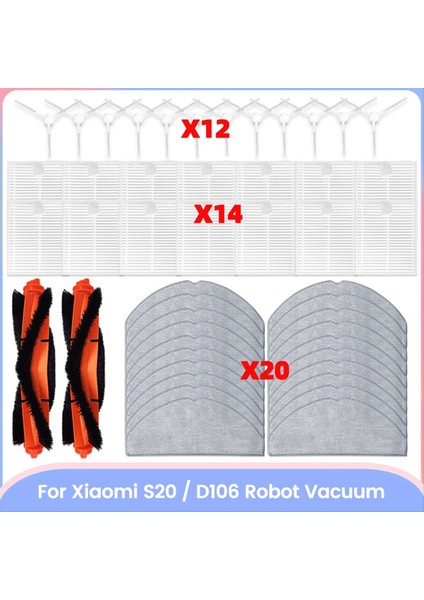 Xiaomi S20 D106 Elektrikli Süpürge Yedek Parçaları Için 48 Parça Elektrikli Süpürge Fırça Filtresi ve Paspas Bezi Seti (Yurt Dışından)