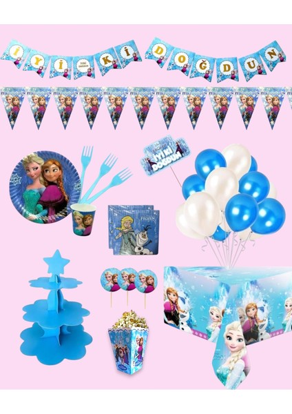 Frozen Elsa Doğum Günü Parti Seti - Kız Çocuk Doğum Günü Parti Süsleri 16 Kişilik