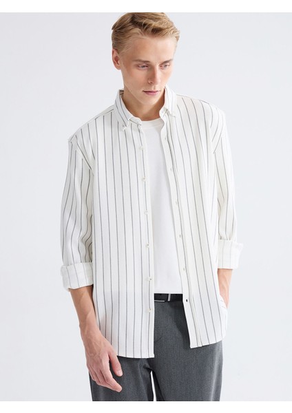 Yeni Sezon Regular Fit Uzun Kollu Çizgili Erkek Gömlek