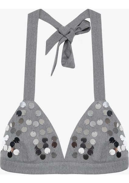 Payet Işlemeli Büstiyer Bluz Gri