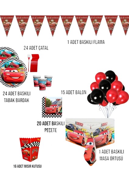 Cars Temalı Doğum Günü Parti Seti - Erkek Çocuklara Özel Süsleme Malzemeleri 24 Kişilik fiyatları