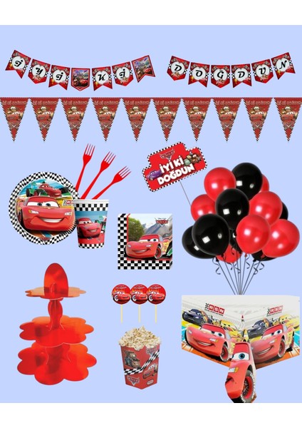 Cars Temalı Doğum Günü Parti Seti - Erkek Çocuklara Özel Parti Masa Süsleri 24 Kişilik