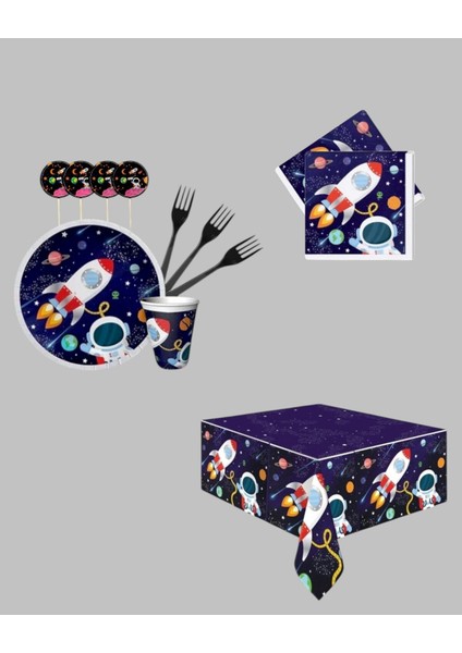 Uzay 16 Kişilik Doğum Günü Parti Seti - Uzay Konseptli Parti Süsü Kozmik Uzay