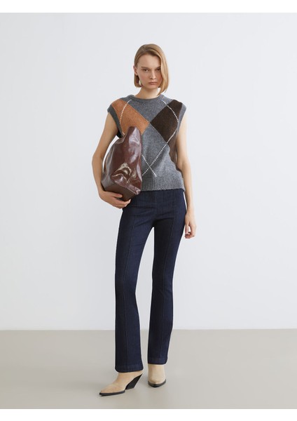 Yeni Sezon Bisiklet Yaka Baklava Desenli Kadın Triko Süveter fiyatları