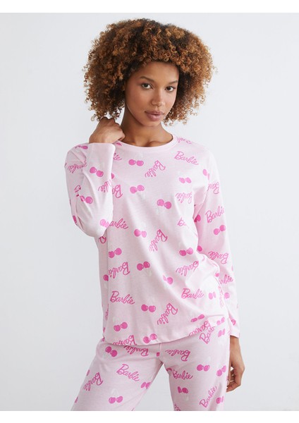 Yeni Sezon Bisiklet Yaka Barbie Baskılı Kadın Pijama Takımı