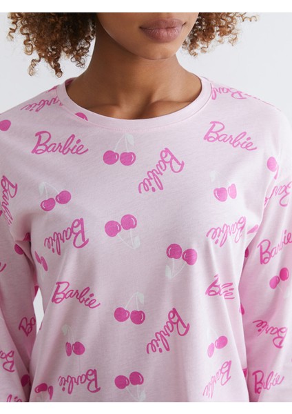 Yeni Sezon Bisiklet Yaka Barbie Baskılı Kadın Pijama Takımı modelleri