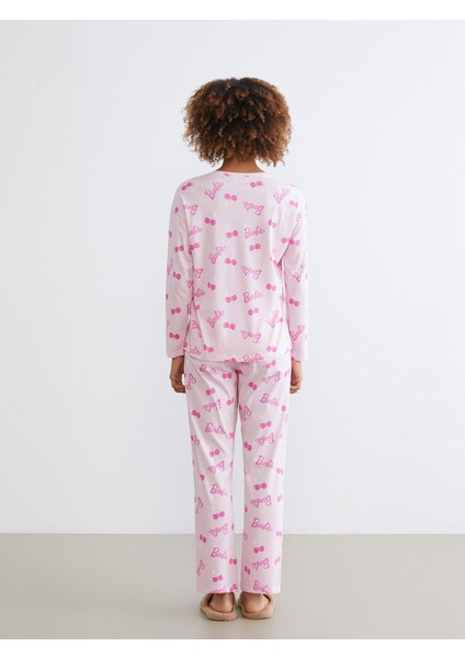 Yeni Sezon Bisiklet Yaka Barbie Baskılı Kadın Pijama Takımı fırsatları