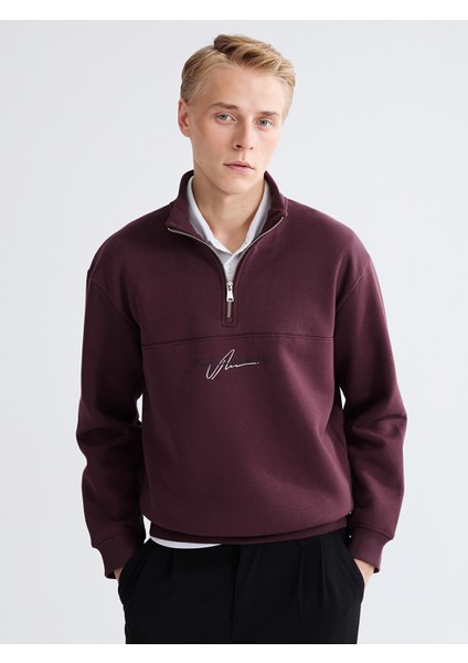 Yeni Sezon Dik Yaka Baskılı Erkek Kalın Sweatshirt