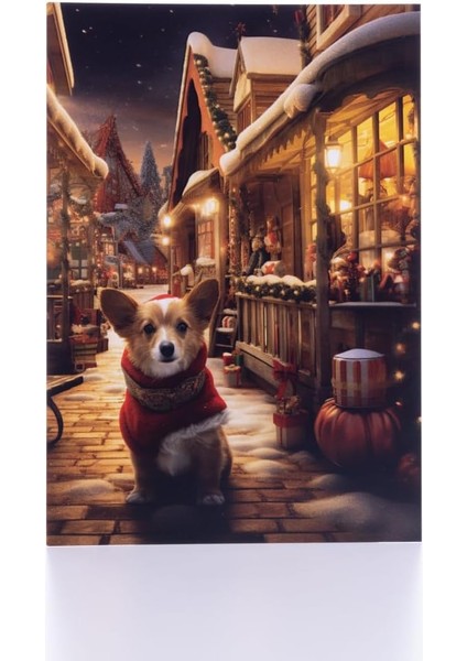 Kartpostal, Yılbaşı, Kış Gecesi ve Köpek, 12X17 cm 6 Adet