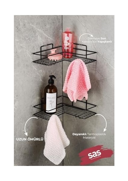 Haus Yapışkanlı Ömür Boyu Paslanmaz Köşeliği Rafı Düzenleyici Şampuanlık Raf Siyah fiyatları