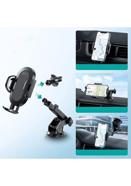 Nıppon, Uzatılabilir Vantuzlu Araç Içi Telefon Tutucu - Araba Telefon Tutucu - Tek Tuşla Açılır Kanatlar