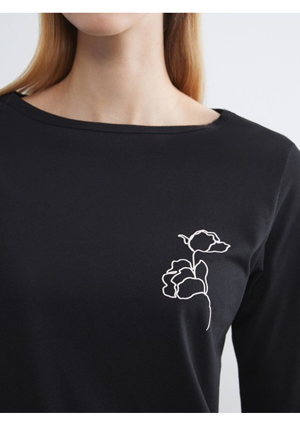 Yeni Sezon Bisiklet Yaka Baskılı Kadın Pijama Üst modelleri