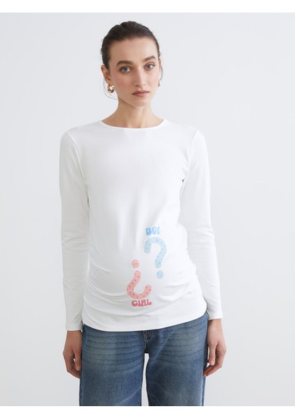 Yeni Sezon Bisiklet Yaka Baskılı Kadın Tişört