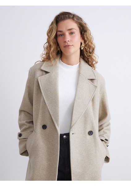 Yeni Sezon Kruvaze Yaka Kadın Kaşe Kaban