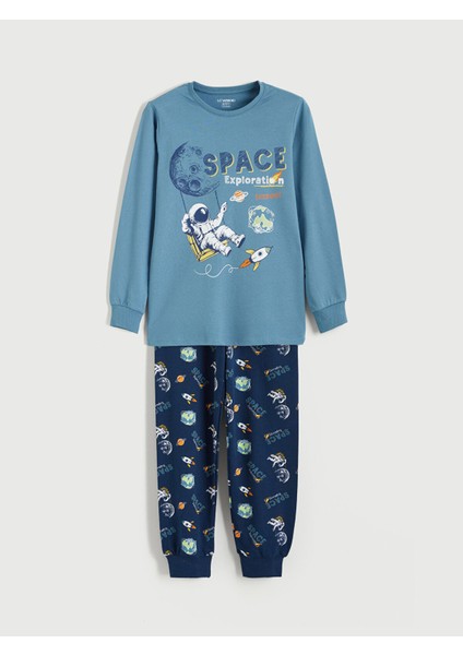 Yeni Sezon Bisiklet Yaka Baskılı Erkek Çocuk Pijama Takımı