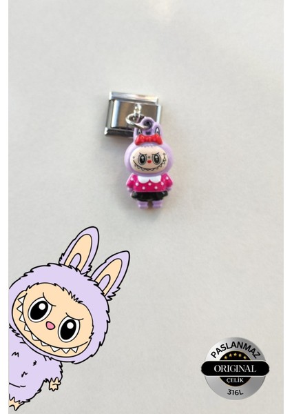 Italyan Charm Bileklik Charmı Sevimli Lila Labubu Model 1 Adet