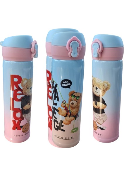 Ayıcık Tasarımlı 500 ml Paslanmaz Çelik Termos – Çocuk ve Gençlere Özel, ve Soğuk Içecekler Için, Taşınabilir ve Sızdırmaz, Renkli ve Hediye Alternatifi ( )