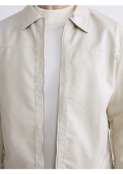 Yeni Sezon Standart Kalıp Gömlek Yaka Erkek Deri Görünümlü Ceket modelleri