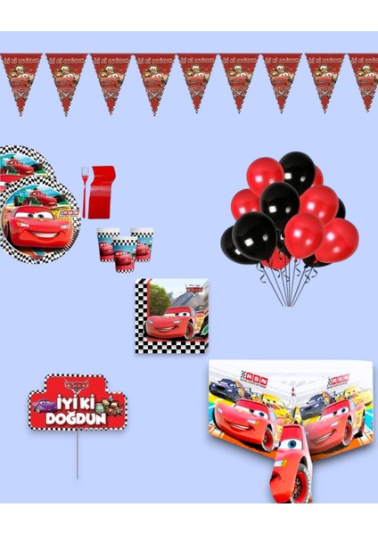 Cars Arabalar Şimşek Mcqueen 32 Kişilik Doğum Günü Parti Seti - Cars Arabalar Konsept Parti Süsleri