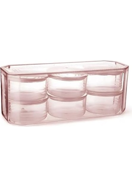 Parça Plastik Kahvaltılık Kuruyemişlik Saklama Kabı Set, 28 x 10 x 11 cm Saklama Kutusu, 6 Adet Vakum Kapaklı Kap, Pembe fiyatları