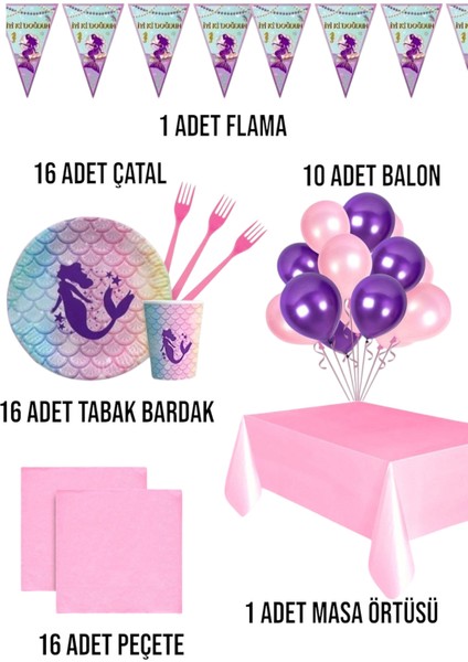 Deniz Kızı 16 Kişilik Set Doğum Günü Parti Malzemeleri fiyatları