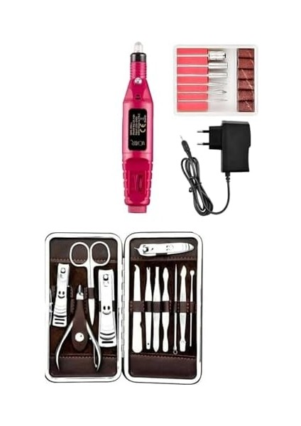 Mobee Elektrikli 12V Tırnak Törpü Manikür Pedikür Makinesi Seti ve 12 Parça Çantalı Manikür Pedikür Set