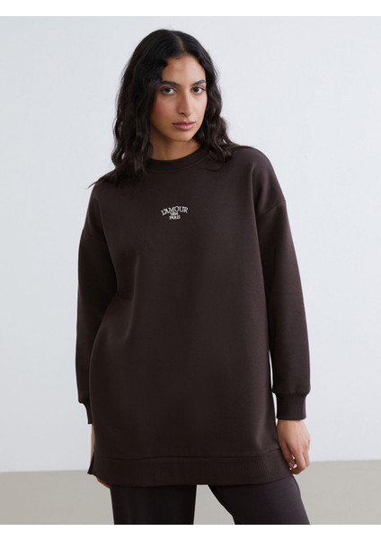Yeni Sezon Nakışlı Kadın Kalın Sweatshirt Tunik
