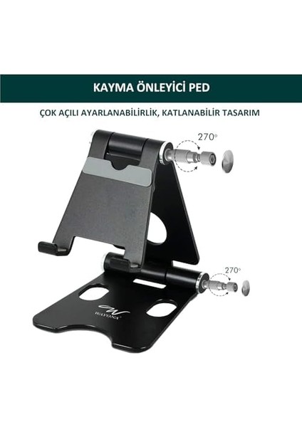 Masaüstü Alüminyum Mobil Stant, Ayarlanabilir Çok Açılı, Katlanabilir/tutucu Standı, Akıllı Telefonlar, Tabletler ve Ipad Için, Mobil Stant, Siyah modelleri