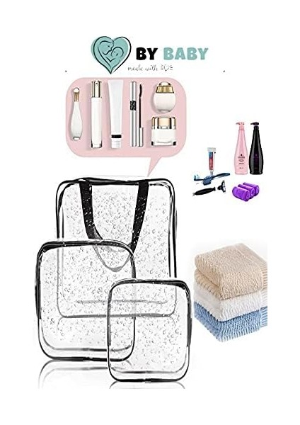 Bybaby Tatil, Plaj, Kozmetik, Makyaj Bakım Çantası Seti, Şeffaf Su Geçirmez, 3 Adet Organizatör Çanta (1 x 3 Adet) fiyatları
