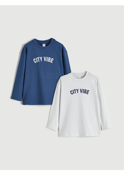 Yeni Sezon Bisiklet Yaka Baskılı Erkek Çocuk Tişört 2'li