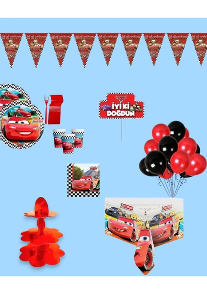 Cars Arabalar Şimşek Mcqueen 24 Kişilik Doğum Günü Parti Seti - Cars Arabalar Şimşek Mcqueen Konsept