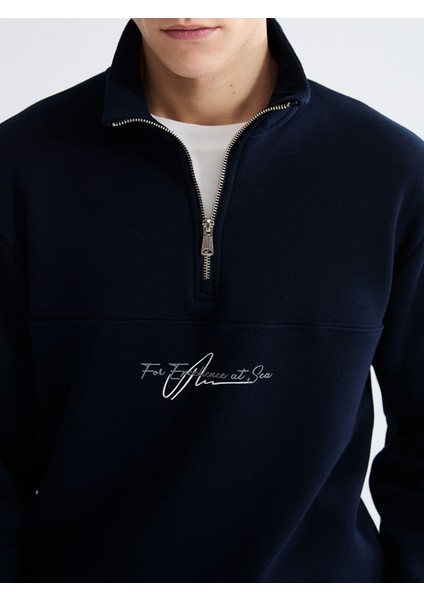 Yeni Sezon Dik Yaka Baskılı Erkek Kalın Sweatshirt modelleri