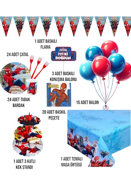 Örümcek Adam 24 Kişilik Doğum Günü Parti Seti - Örümcek Adam Konsepti Kek Standı fiyatları