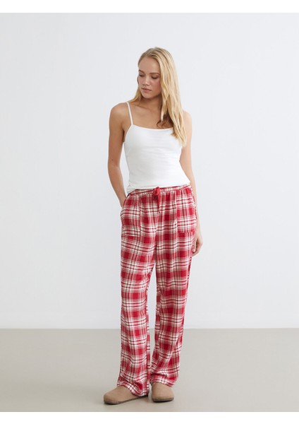 Yeni Sezon Beli Lastikli Ekose Kadın Pijama Altı