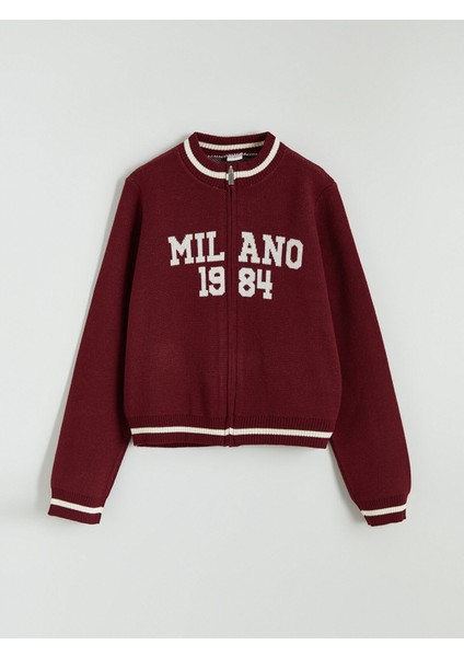 Yeni Sezon Bisiklet Yaka Milano Desenli Kız Çocuk Triko Hırka