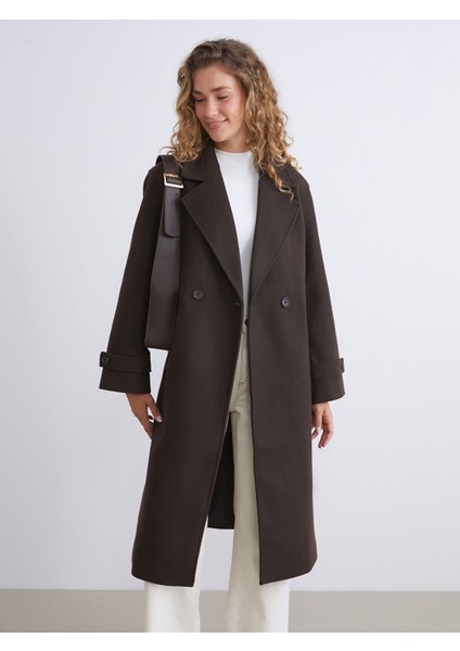 Yeni Sezon Kruvaze Yaka Kadın Kaşe Kaban