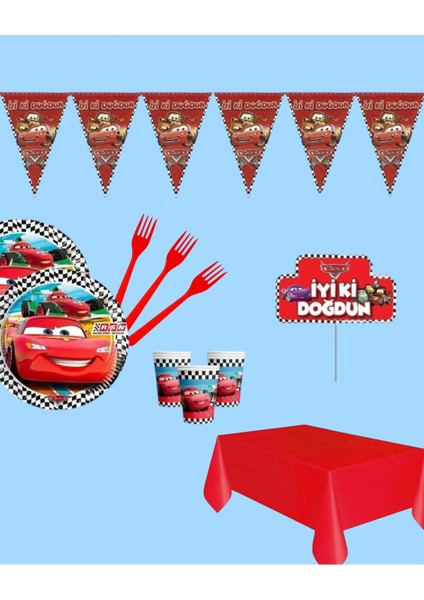 Cars Arabalar Temalı Şimşek Mcquen Set 32 Kişilik Doğum Günü Parti Malzemeleri Erkek Çocuk Konsept