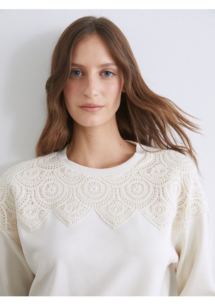 Yeni Sezon Kroşe Detaylı Kadın Sweatshirt Tunik
